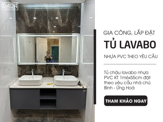 Tủ chậu lavabo nhựa PVC KT 1m6x55cm đặt theo yêu cầu nhà chú Bình - Ứng Hoà